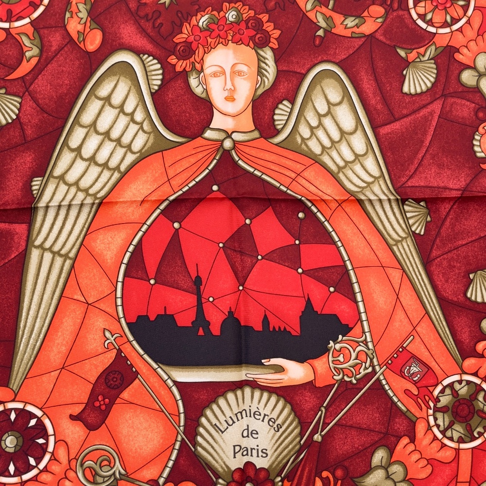 RARE! NOWT Hermes Scarf "Lumbers de Paris" in Red - Picture 13 of 13